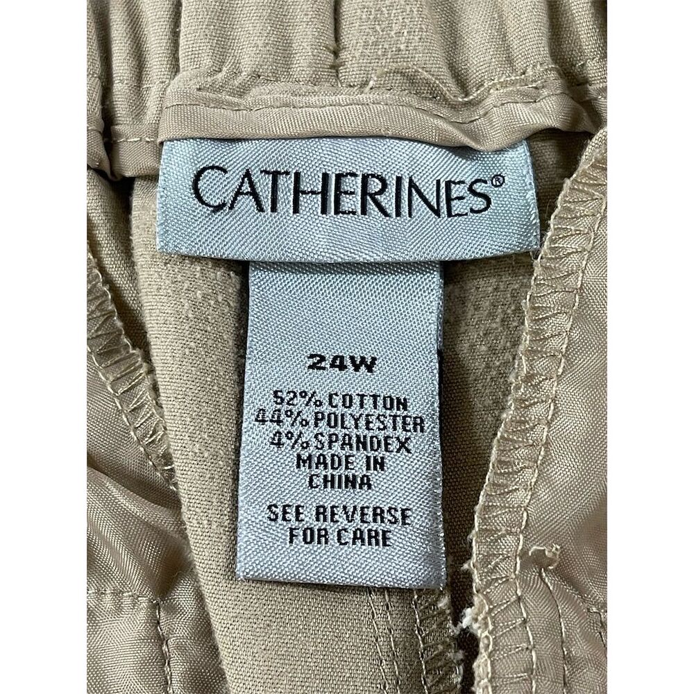 Catherines Women's Plus Size 24W Beige Khaki Cropped Pants Elastic Waistband - Picture 2 of 7